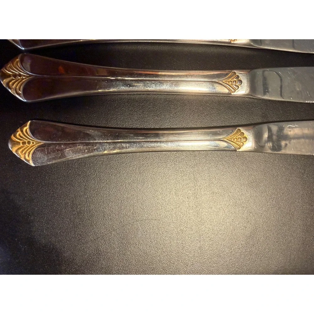 Towle‎ Santa Barbara Gold Accent Stainless Steel Dinner Knives Set of 4 9 Inch